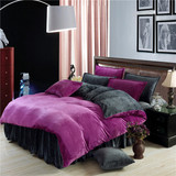 四件套冬季床品法兰绒四件套床裙床罩床套女生床上套件紫灰色双拼