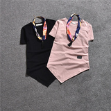 欧洲站2016夏装欧货新款时尚不规则纯色短袖T恤女修身百搭体恤潮