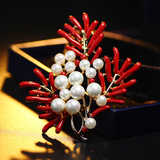 母亲节礼物最新款最美中国红胸针枫花雪悦时尚胸花淡水珍珠饰品