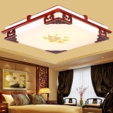 现代中式正方形古典实木仿古羊皮LED吸顶灯温馨客厅卧室木艺灯具
