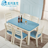地中海餐桌 实木简约田园餐桌椅组合小户型餐台蓝色家具橡木饭桌