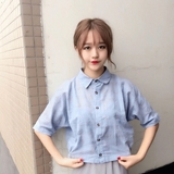 5763806韩国ulzzang甜美少女学院风宽松显瘦格子短袖衬衫 2色