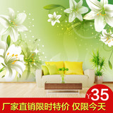 3D立体大型壁画 卧室客厅沙发电视背景墙纸壁纸 清新绿色百合花