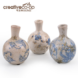可立特 原创设计 小号器皿台面花瓶 陶制蓝白图案花瓶 CH0276A