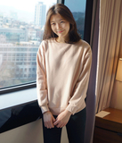 韩国直邮正品代购2015冬款韩版甜美系肉粉色圆领加绒套头卫衣女