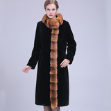 2015冬新款羊剪绒紫貂狐毛领羊羔毛皮毛一体大衣女长款真皮草外套
