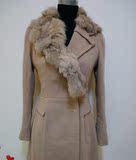 FD正品剪标  韩版女装冬装羊毛濑兔毛领修身中长款呢大衣