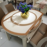 简约现代伸缩实木钢化玻璃冰花餐桌餐桌椅组合圆桌烤漆电磁炉