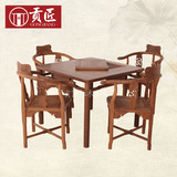 贡匠红木家具 鸡翅木三角椅四方茶桌五件套 仿古中式实木功夫茶台