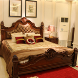欧式实木双人皮床 2*2.2米大床雕刻卧室结婚美式古典深色真皮包邮
