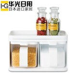 日本调味盒pp树脂日式调味罐盐味精调料盒透明有盖2件套装包邮