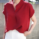 现货Sroom韩国代购女装夏季新纯色半开领短袖衬衫JL201601