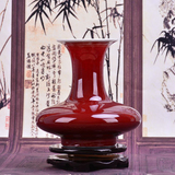 景德镇陶瓷器 郎红开片石榴花瓶摆设 现代时尚客厅装饰工艺品摆件