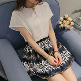 彩黛妃2016夏季新款韩版时尚女装短袖纯色雪纺衫衬衫上衣