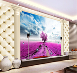 欧式简约大型壁画电视背景墙纸沙发无纺布3d整张立体紫色卧室客
