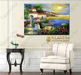 纯手绘地中海风景油画现代简约时尚碧海蓝天客厅沙发餐厅装饰壁画