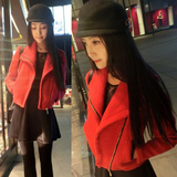 韩国代购2015冬季新款女装韩版小香风修身短款加厚红色毛呢外套