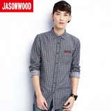 Jasonwood/坚持我的长款长袖格子衬衫男451105301