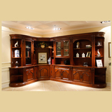 美式仿古实木书柜欧式自由组合转角书柜手工雕花玻璃门书柜定制