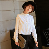 夏季韩版新款宽松长袖棉麻上衣短款白色女款衬衫女士大码高腰衬衣