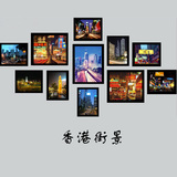 香港夜景巴士摄影装饰画港式茶餐厅挂画相片墙港式茶点无框组合画
