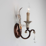 美式复古铁艺蜡烛单头水晶壁灯过道走廊卧室床头灯地中海古典灯饰