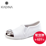 卡迪娜/kadina 春款牛皮浅口单鞋内增高平跟女鞋小白鞋KS50307