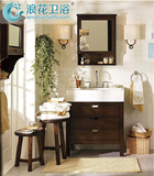 美式乡村浴室柜组合 卫浴柜 橡实木地中海小卫生间陶瓷洗脸盆柜子