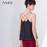 Amii2016新款女士百搭性感短款打底衫交叉细吊带雪纺背心女夏外穿