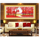 最新款DMC十字绣精准印花客厅系列大幅风景画鸿运当头红枫林卧室