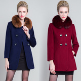 名紫轩M15DY803 2015年冬款新款狐狸毛领羊绒大衣修身毛呢女外套