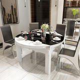 简约多功能钢化玻璃圆桌 伸缩餐桌椅折叠圆桌小户型实木烤漆餐桌