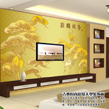 中式客厅电视背景墙壁纸3D立体无纺布墙纸书房大型壁画松鹤延年画
