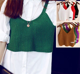 2015秋冬装韩国进口吊带针织马甲马夹针织小背心宽松短款女毛衣衫
