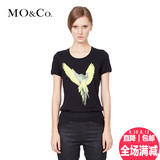 MO&Co摩安珂正品代购春夏纯棉短袖印花修身针织T恤女款M141TST01