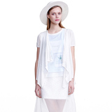 XG女装品牌白色v领不规则下摆针织衫女开衫宽松外套XB209003A251