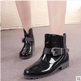 韩国时尚短筒女士雨鞋搭扣短款英伦风平跟防滑系带雨靴低帮胶鞋