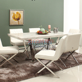 天然大理石餐台餐桌椅组合简约不锈钢现代休闲长方形理石餐桌