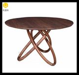 北欧简约北美黑胡桃木色实木圆形餐桌意大利设计创意圆形实木餐桌