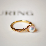 专柜正品日本顶级Akoya天然海水珍珠5.5mm钻石 精致18K黄金戒指