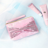 出日本订单 清新粉色亮片蝴蝶结缎面化妆包 收纳包 手机包 零钱包