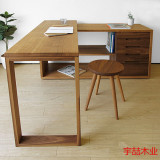 白橡木转角木蜡油书桌纯实木伸缩电脑桌日式实木旋转现代推拉桌