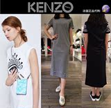 法国代购kenzo16年新款纯色短袖/袖口字母修身显瘦眼睛连衣裙女