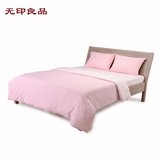 无印良品绿野山谷 简约粉色条纹 枕套被罩床罩  纯棉四件套T1405