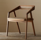 美式复古实木办公家用餐厅咖啡靠背扶手简约酒店设计师木头椅子