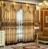 欧式客厅奢华绣花窗帘加厚遮光纯色雪尼尔布料纱帘成品定制落地窗
