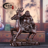 黑檀木雕弥勒佛摆件红木骑鹿弥勒佛像工艺品祝寿送礼摆件家居饰品