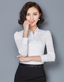 2016春季单件新款常规款打底百搭雪纺衫修身长袖韩版女蕾丝衫