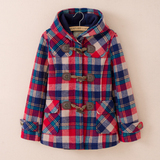 2015冬装小熊维尼专柜少女学生英伦风格子短款羊毛呢子大衣外套女