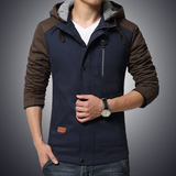 2015冬学生青年男士外穿夹克夹棉加厚连帽青少年潮男长袖外套大码